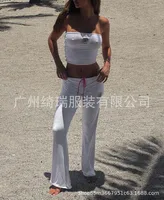 New  Style Embroidered High Waist Crop Top And Casual Pants Two Piece Set Fashionable Streetwear sku image 20