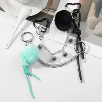 Dark Style Simple Personality Ball Chain Heart Imitation Pearl Lanyard DIY Bag Pendant Keychain Fashionable Zinc Alloy Heart Pattern main image 1