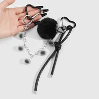 Dark Style Simple Personality Ball Chain Heart Imitation Pearl Lanyard DIY Bag Pendant Keychain Fashionable Zinc Alloy Heart Pattern main image 3
