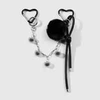Dark Style Simple Personality Ball Chain Heart Imitation Pearl Lanyard DIY Bag Pendant Keychain Fashionable Zinc Alloy Heart Pattern sku image 1