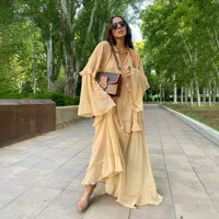Deep V Neck Bell Sleeve Long Dress European Style Beachwear See Through Big Skirt Hem Lace Trim Ankle Length A Line Dress sku image 3