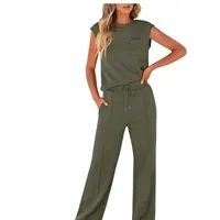 New Women's Casual Sleeveless High Waist Pants Two-Piece Set Pure Color Comfortable Breathable Fashionable Streetwear main image 1
