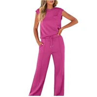 Casual High Waist Sleeveless Women's Fashion Set New Pure Color Top And Wide Leg Pants Two Piece Suit Comfortable Breathable main image 1