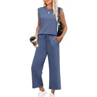 Casual Round Neck Sleeveless Set Loose Women's Fashion  Two-Piece Suit  Style Pure Color Polyester main image 1