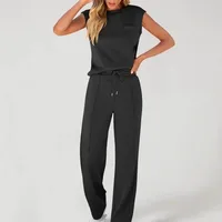 New Women's Casual Sleeveless High Waist Pants Two-Piece Set Pure Color Comfortable Breathable Fashionable Streetwear main image 2