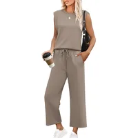 Casual Round Neck Sleeveless Set Loose Women's Fashion  Two-Piece Suit  Style Pure Color Polyester main image 3