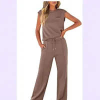 New Women's Casual Sleeveless High Waist Pants Two-Piece Set Pure Color Comfortable Breathable Fashionable Streetwear main image 3