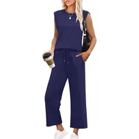 Casual Round Neck Sleeveless Set Loose Women's Fashion  Two-Piece Suit  Style Pure Color Polyester main image 4