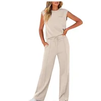 New Women's Casual Sleeveless High Waist Pants Two-Piece Set Pure Color Comfortable Breathable Fashionable Streetwear main image 4