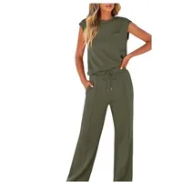 Casual High Waist Sleeveless Women's Fashion Set New Pure Color Top And Wide Leg Pants Two Piece Suit Comfortable Breathable main image 5