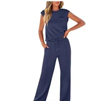 New Women's Casual Sleeveless High Waist Pants Two-Piece Set Pure Color Comfortable Breathable Fashionable Streetwear main image 5