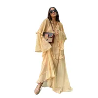Deep V Neck Bell Sleeve Long Dress European Style Beachwear See Through Big Skirt Hem Lace Trim Ankle Length A Line Dress main image 5