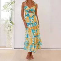 Elegant Mid-Length Sleeveless Backless Floral Print Dress Women's Spring Summer V-Neck High Waist European American Style main image 1