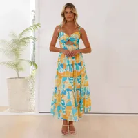 Elegant Mid-Length Sleeveless Backless Floral Print Dress Women's Spring Summer V-Neck High Waist European American Style main image 2