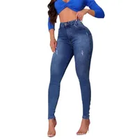 High Waist Elastic Denim Jeans Women's Tightening Butt Buttoned Slim Fit Pants High Elasticity Polyester Cotton Polyester main image 5