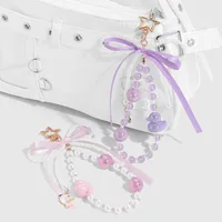 New Ins Exquisite Sweet Cute Imitation Pearl Bowknot Colorful Cat Eye Beads Cartoon Duck DIY Keychain main image 1