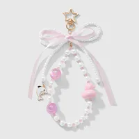 New Ins Exquisite Sweet Cute Imitation Pearl Bowknot Colorful Cat Eye Beads Cartoon Duck DIY Keychain sku image 1