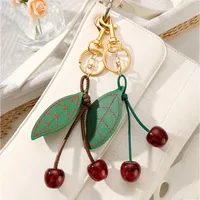 New Miu Series Fashionable High Aesthetic Value Simulated Leather Cherry Leaf Resin Sparkling DIY Keychains Zinc Alloy Sweet Cool Style main image 2