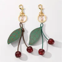 New Miu Series Fashionable High Aesthetic Value Simulated Leather Cherry Leaf Resin Sparkling DIY Keychains Zinc Alloy Sweet Cool Style main image 3