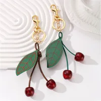 New Miu Series Fashionable High Aesthetic Value Simulated Leather Cherry Leaf Resin Sparkling DIY Keychains Zinc Alloy Sweet Cool Style main image 4