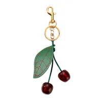 New Miu Series Fashionable High Aesthetic Value Simulated Leather Cherry Leaf Resin Sparkling DIY Keychains Zinc Alloy Sweet Cool Style main image 5
