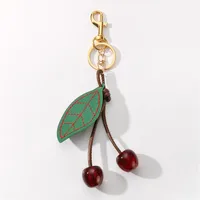 New Miu Series Fashionable High Aesthetic Value Simulated Leather Cherry Leaf Resin Sparkling DIY Keychains Zinc Alloy Sweet Cool Style sku image 1