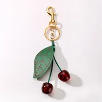 New Miu Series Fashionable High Aesthetic Value Simulated Leather Cherry Leaf Resin Sparkling DIY Keychains Zinc Alloy Sweet Cool Style sku image 2