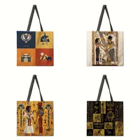 Elegant Ladies Reusable Tote Bag Egyptian Wall Painting Print Single Shoulder Handbag Shopping Bag Polyester Medium Size main image 1
