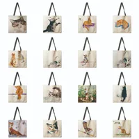 Ladies Reusable Shopping Tote Bag Shoulder Handbag Painted Cat Design Polyester Medium Size Fashionable Eco-Friendly Bag main image 1