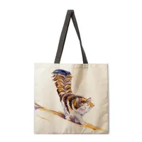 Ladies Reusable Shopping Tote Bag Shoulder Handbag Painted Cat Design Polyester Medium Size Fashionable Eco-Friendly Bag sku image 1