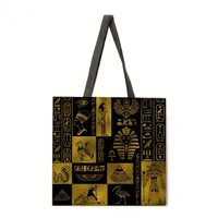 Elegant Ladies Reusable Tote Bag Egyptian Wall Painting Print Single Shoulder Handbag Shopping Bag Polyester Medium Size main image 2