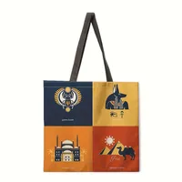 Elegant Ladies Reusable Tote Bag Egyptian Wall Painting Print Single Shoulder Handbag Shopping Bag Polyester Medium Size main image 3