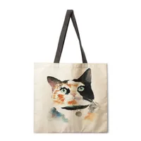 Ladies Reusable Shopping Tote Bag Shoulder Handbag Painted Cat Design Polyester Medium Size Fashionable Eco-Friendly Bag main image 3