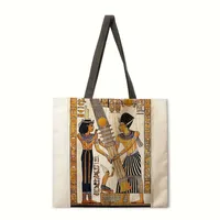 Elegant Ladies Reusable Tote Bag Egyptian Wall Painting Print Single Shoulder Handbag Shopping Bag Polyester Medium Size main image 4
