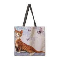 Ladies Reusable Shopping Tote Bag Shoulder Handbag Painted Cat Design Polyester Medium Size Fashionable Eco-Friendly Bag main image 4