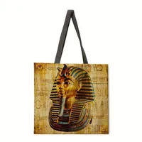 Elegant Ladies Reusable Tote Bag Egyptian Wall Painting Print Single Shoulder Handbag Shopping Bag Polyester Medium Size sku image 4