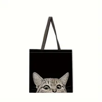 Ladies Black White Cat Print Reusable Shopping Tote Bag Single Shoulder Handbag Polyester Medium Size Fashionable Women Bags sku image 7
