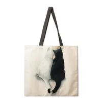 Ladies Reusable Shopping Tote Bag Shoulder Handbag Painted Cat Design Polyester Medium Size Fashionable Eco-Friendly Bag main image 5