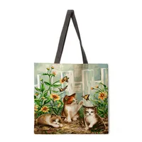 Ladies Reusable Shopping Tote Bag Shoulder Handbag Painted Cat Design Polyester Medium Size Fashionable Eco-Friendly Bag sku image 6
