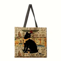 Elegant Ladies Reusable Tote Bag Egyptian Wall Painting Print Single Shoulder Handbag Shopping Bag Polyester Medium Size sku image 6