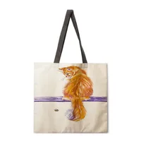 Ladies Reusable Shopping Tote Bag Shoulder Handbag Painted Cat Design Polyester Medium Size Fashionable Eco-Friendly Bag sku image 7