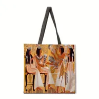 Elegant Ladies Reusable Tote Bag Egyptian Wall Painting Print Single Shoulder Handbag Shopping Bag Polyester Medium Size sku image 7