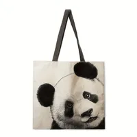 Ladies Black White Cat Print Reusable Shopping Tote Bag Single Shoulder Handbag Polyester Medium Size Fashionable Women Bags sku image 3