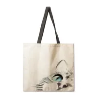 Ladies Reusable Shopping Tote Bag Shoulder Handbag Painted Cat Design Polyester Medium Size Fashionable Eco-Friendly Bag sku image 8