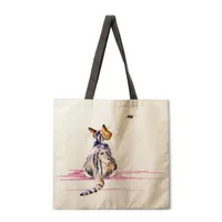 Ladies Reusable Shopping Tote Bag Shoulder Handbag Painted Cat Design Polyester Medium Size Fashionable Eco-Friendly Bag sku image 9