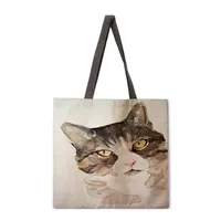 Ladies Reusable Shopping Tote Bag Shoulder Handbag Painted Cat Design Polyester Medium Size Fashionable Eco-Friendly Bag sku image 11