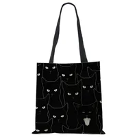 Ladies Black White Cat Print Reusable Shopping Tote Bag Single Shoulder Handbag Polyester Medium Size Fashionable Women Bags sku image 12