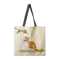 Ladies Reusable Shopping Tote Bag Shoulder Handbag Painted Cat Design Polyester Medium Size Fashionable Eco-Friendly Bag sku image 12