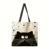 Ladies Reusable Shopping Tote Bag Shoulder Handbag Dog Oil Painting Print Eco-friendly Medium Size Polyester Handbag main image 2