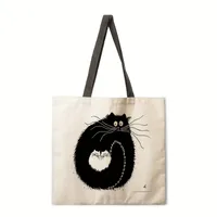 Ladies Reusable Shopping Tote Bag Shoulder Handbag Dog Oil Painting Print Eco-friendly Medium Size Polyester Handbag main image 4